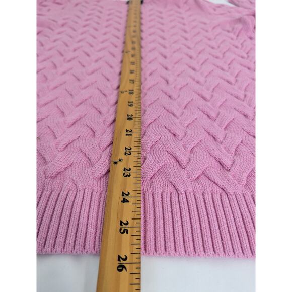 Lands End Sweater Womens Large Pink Cableknit Drifter Fisherman Cotton Academia - Picture 8 of 8